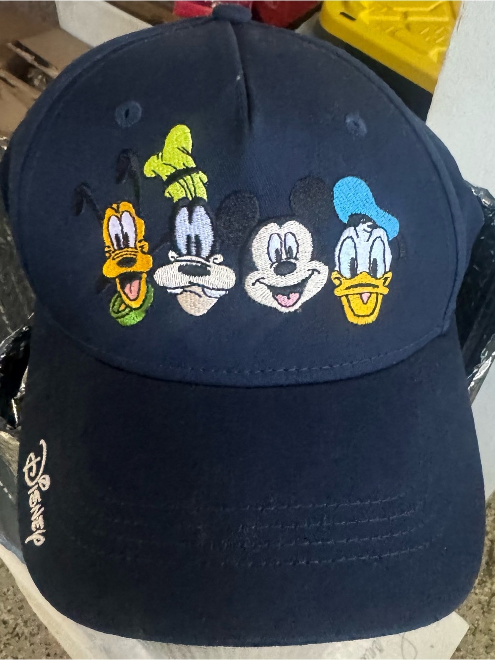 Disney Adult Navy Cap with Colorful Embroidered Mickey, Donald, Goofy & Pluto